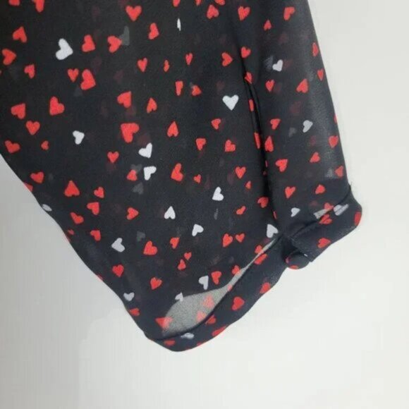 Zara Heart Print Mini Dress Ruched Long Sleeve V-Neck Party Dress - Picture 8 of 13